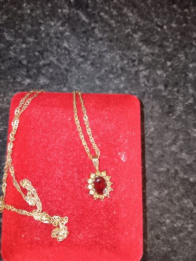 9ct gold necklace with ruby and diamond pendant