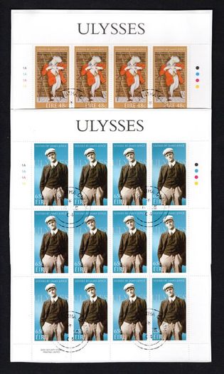 2004 Ireland James Joyce Centenary of Leopold Bloom's Adventure Ulysses Stamp Sheetlet Plate 1A1A1A1A Fine CDS Used with Dublin cancel of 16th June 2004 (First day of issued) on envelope extra