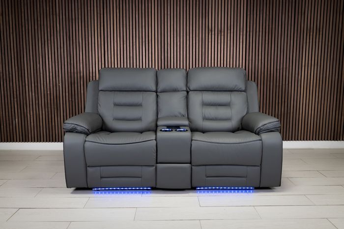 Knox 2 Seater Dark Grey Electric Leather Recliner Sofa