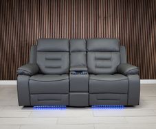 Knox 2 Seater Dark Grey Electric Leather Recliner Sofa