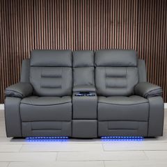 Knox 2 Seater Dark Grey Electric Leather Recliner Sofa