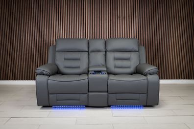 Knox 2 Seater Dark Grey Electric Leather Recliner Sofa