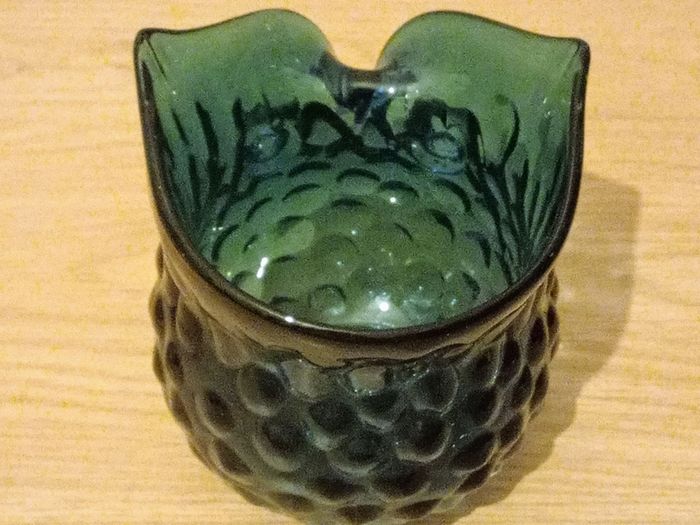 Vintage Hand Blown Glass Owl Shaped Vase. Murano Style, Dark Blue Colour.