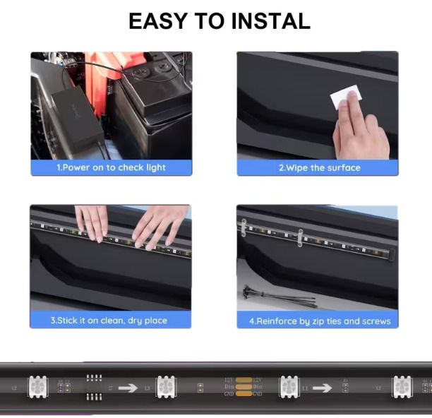 Underglow Car LED Lights Kit, RGBI Neon Accent Strip Lights, 16 Million Colors DIY & Music Mode with App Control, DC 12V Universal for Car