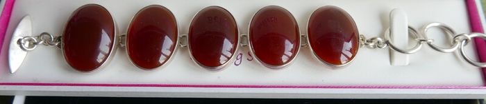 Vintage Sterling Silver 925 Carnelian Link Bracelet with Toggle Clasp L-8,5"  51,28g