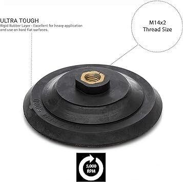 Glass Polish 12721 Heavy Duty Backing Pad with Hook and Loop, Rigid Backer with water feed hole | Thread M14x2 | 75 mm