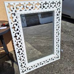 Extra large white wooden framed mirror