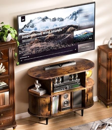 Mid Century Modern TV Stands for Bedroom, TV Entertainment Center with Storage for TVs, Media Console Cabinet with Sliding Doors for Bedroom, Living Room