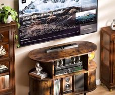 Mid Century Modern TV Stands for Bedroom, TV Entertainment Center with Storage for TVs, Media Console Cabinet with Sliding Doors for Bedroom, Living Room