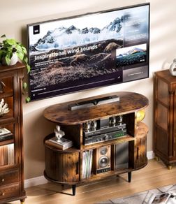 Mid Century Modern TV Stands for Bedroom, TV Entertainment Center with Storage for TVs, Media Console Cabinet with Sliding Doors for Bedroom, Living Room