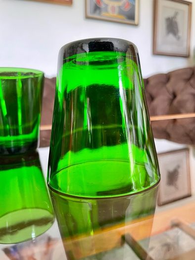 Set 4 Vintage Vereco France Small Forest Green Juice Glasses Tumblers MCM