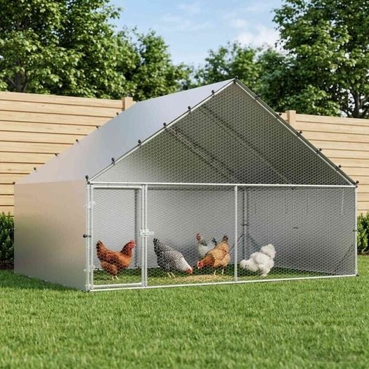 Chicken Coop with Roof Silver 300 x 200 x 190 cm