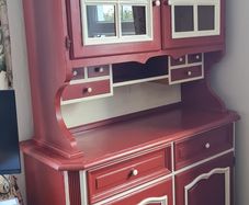 Vintage German Spruce Kitchen Buffet Cabinet Dresser 2-Piece red cream