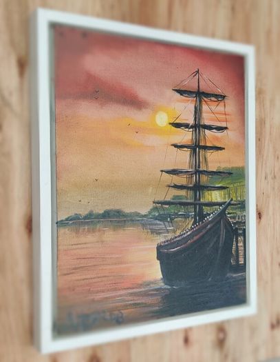 Mixed Media, Painting On Canvas -Tall ship at Cobh