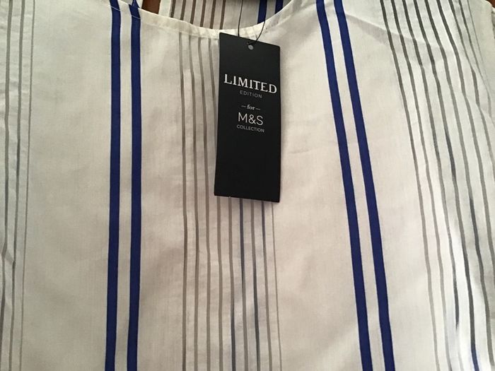 M&S Ladies White & Blue Striped Long Sleeve Blouse Size 14