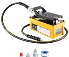 689 bar(10,000PSI) Air Hydraulic Pump, 1.6 L(0.42 Gal) Reservoir, NPT 9.5mm(3/8 In) Oil Outlet, NPT 6.4mm(1/4 In) Inlet, Aluminum Shell Air Actuated Treadle Foot Pump, for Automobile Repair Frame Machine & Hydraulic Press