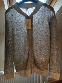 River Island Silver Sparkle zipped knitted Cardigan