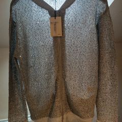 River Island Silver Sparkle zipped knitted Cardigan