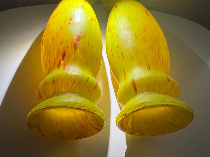 Pair of French Art Deco Mottled Glass Vases - Legras Style, 32.5cm