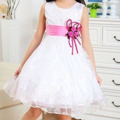 New White/Pink Rose Floral Princess Birthday Wedding Flower Girl Dress Sz 10-11yrs
