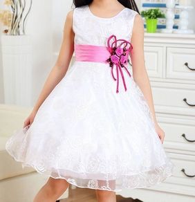 New White/Pink Rose Floral Princess Birthday Wedding Flower Girl Dress Sz 10-11yrs