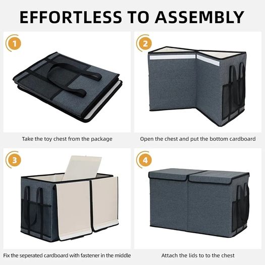Large Toy Chest Storage Organizer Box with Lid, Collapsible Fabric Box Container Bin for Home, Nursery, Playroom Boys Girls Toys Organizing, Grey