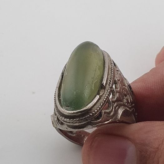 Ancient Handmade Brass With Antique Jade Ring