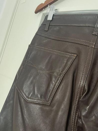 Unsigned genuine dark brown suede and leather jeans style trousers Sz 8UK - W28 L32 - Rrp 350 (New)