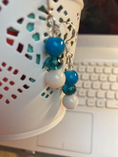 Handmade Glass Crystal And Mother Of Pearl Turquoise Earrings