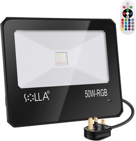 50W RGB LED Flood Light, Coloured Security Light with Remote Control, Dimmable Decorative Light, 16 Colours 4 Modes, Outdoor Stage Landscape Lighting with UK Plug, for Christmas, Holiday Party