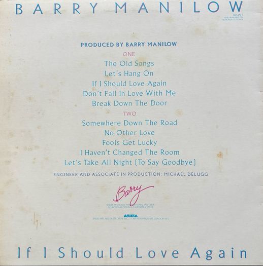 Barry Manilow - If I Should love Again. With printed inner sleeve and hype sticker.