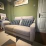 Italian-made 2-seater sofa, light grey fabric, tapered wood legs Image 2