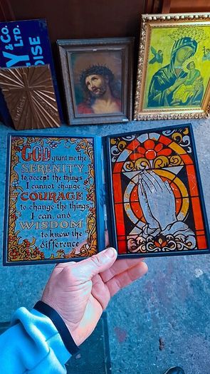 Antique holy statue and pictures