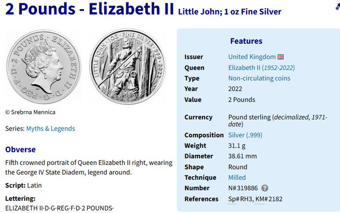 1 oz 999 silver 2 pounds Little John from "Myths and legends" series
