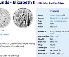 1 oz 999 silver 2 pounds Little John from "Myths and legends" series