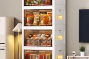 Storage Boxes with a lid, 4 Piece Large Collapsible Wardrobe, Stackable Storage Boxes with wheels Plastic Collapsible Organiser Kitchen Foldable Plastic Box (4 /110L)