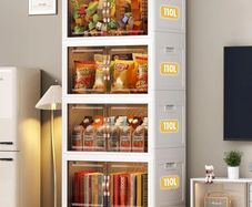 Storage Boxes with a lid, 4 Piece Large Collapsible Wardrobe, Stackable Storage Boxes with wheels Plastic Collapsible Organiser Kitchen Foldable Plastic Box (4 /110L)