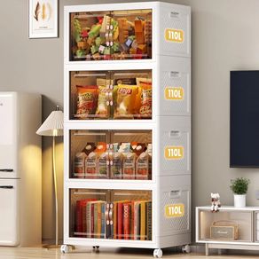 Storage Boxes with a lid, 4 Piece Large Collapsible Wardrobe, Stackable Storage Boxes with wheels Plastic Collapsible Organiser Kitchen Foldable Plastic Box (4 /110L)