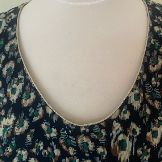 Navy, green & beige blouse. Size S