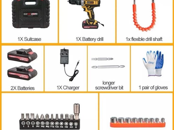 NEW 21V Cordless Drill Combi Screwdriver Set with 2 Batteries