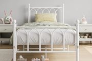 Single Metal Bed Frame 90 x x190 cm with Headboard and Footboard Heavy Duty Foundation,Metal Slat Support, White