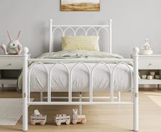 Single Metal Bed Frame 90 x x190 cm with Headboard and Footboard Heavy Duty Foundation,Metal Slat Support, White