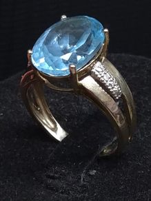Vintage 9ct Gold Large Blue Topaz Statement Ring Size 55