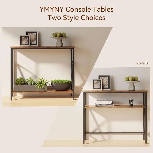 Console Table, Industrial Entryway Table for Hallway, Narrow Sofa Table with Shelves, Metal Frame, Compact Display Table for Small Spaces, Living Room, 101/25/80.5CM Rustic Brown
