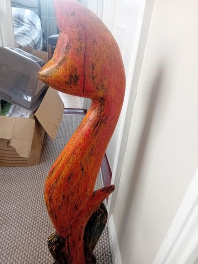 Vintage Indonesian folk art tall wooden cat sculpture