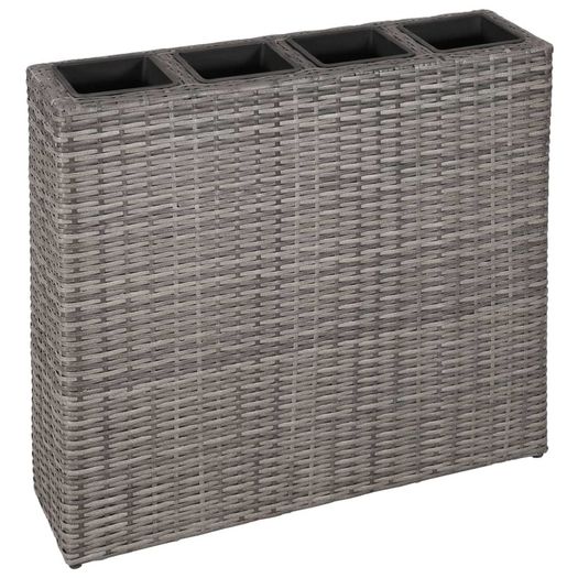 Garden Raised Bed with 4 Pots 2 pcs Poly Rattan Grey