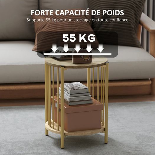 Side Table, 2-Tier End Table with Storage Shelf and Steel Frame,41 x 49 cm natural wood effect