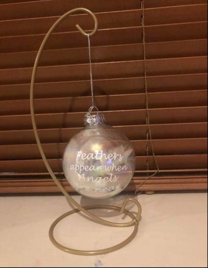 Memorial feathers Christmas glass bauble