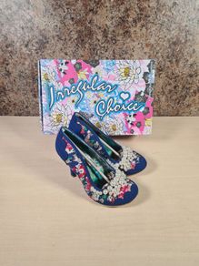 Womens Irregular Choice Blue Floral Pearly Girly High Heels Court Shoes Bridal Wedding  Size Uk 5 Eu 38 Boxed