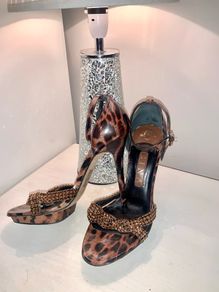Brown and Gold Designer Gina Stilettos Size 5.5